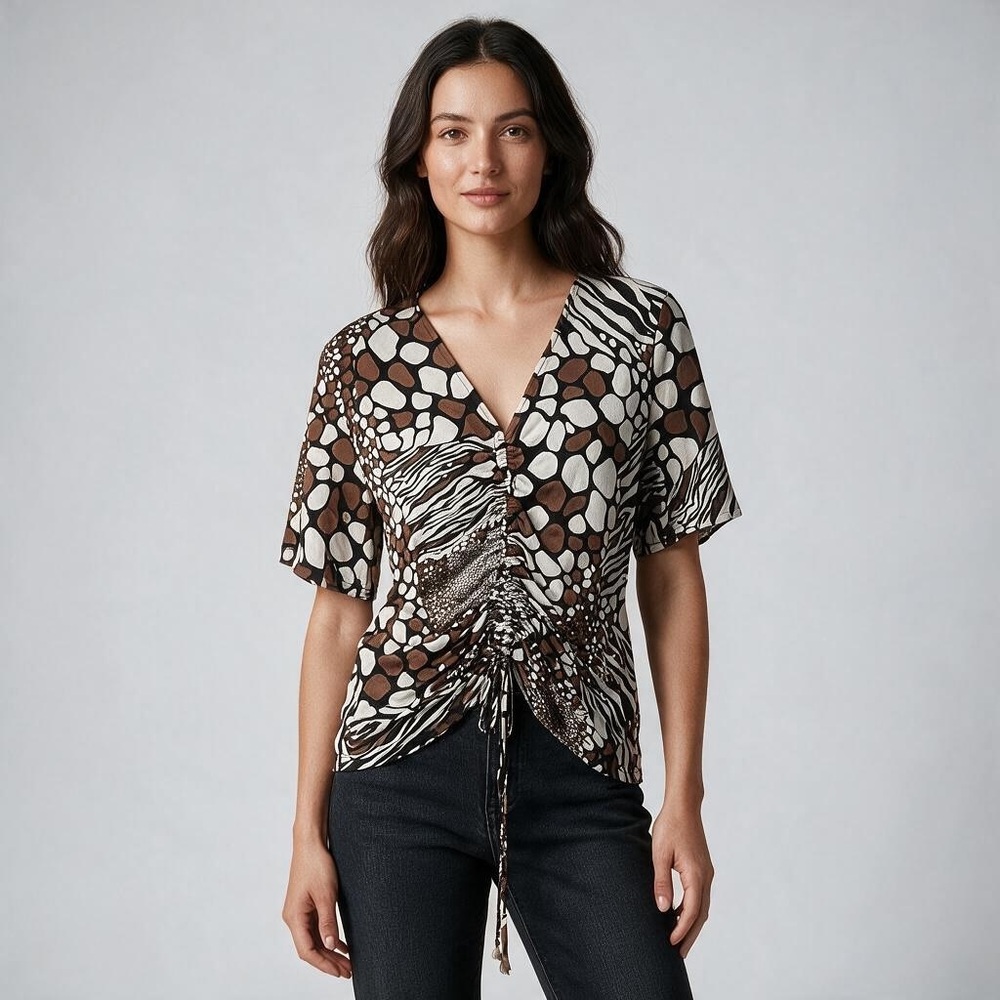 Cool neutral animal-prints blouse